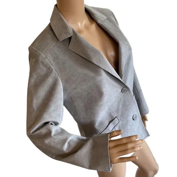 VINTAGE GINO ROSSI FOR WILSON GRAY SILVER ULTRA SUEDE BLAZER JACKET SZ 8 - Picture 5 of 16